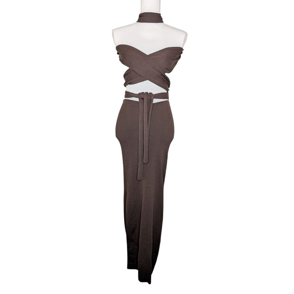 Aya Muse Sinu Cutout Halter Maxi Dress in Chocolate XS - Picture 2 of 11